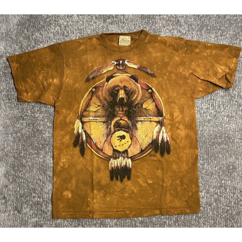 Vintage 1999 The Mountain Native American Bear Nature Tie Dye Shirt XL Cotton
